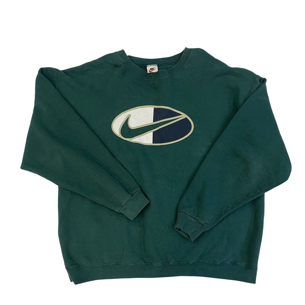 Vintage Nike Forest Green Oval Center Swoosh Crewneck Sweatshirt Mens Large